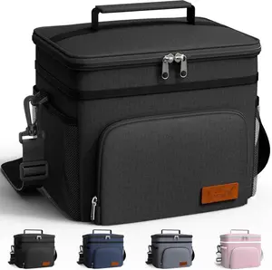 Insulated Lunch Box for Men & Women - Leak-Proof Cooler Lunch Bag with 4 Pockets, Adjustable Strap, Ideal for Work, Picnic, Travel - Medium, Black, 10.2"×6.9"×8.5"