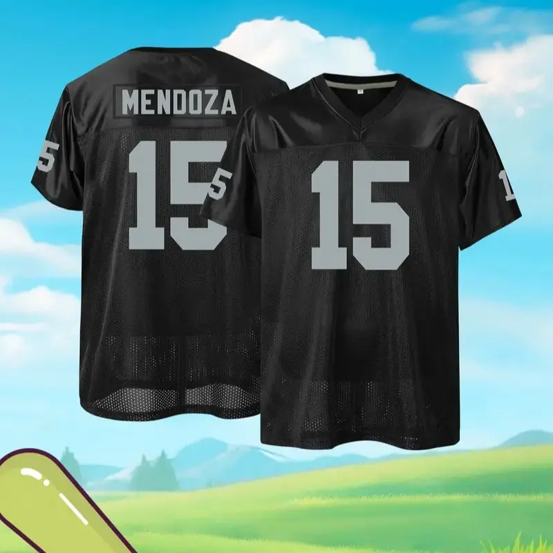 Mendoza #15 Football Jersey Black Game Day Shirt for Men Women, Unisex Breathable Mesh Football Sports Style Jersey, Black & Gray Casual Sport Top with Number 15 for Game Day and Streetwear