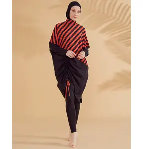 Women's Two Piece Full Coverage Modest Swimsuit - M2307 Asymmetrical Stripes