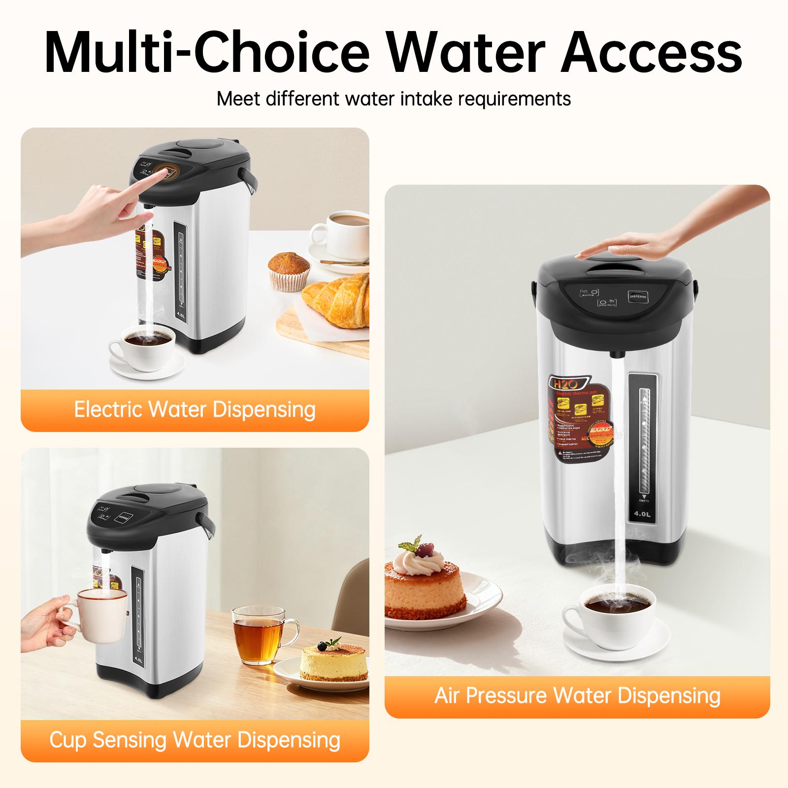 4L Hot Water Boiler 750W 3 Dispensing Modes Touch Push Air Pressure 304 Stainless Steel Insulated for Home Office Coffee Tea Kitchen
