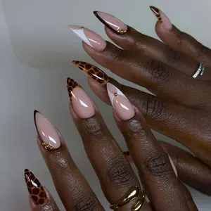 Y2K Style Giraffe Pattern Almond Shape Nail Tips, Nude French Fake Nails, Press On Nail, Fall Winter Versatile, Party Date Night, 24 Pieces Set