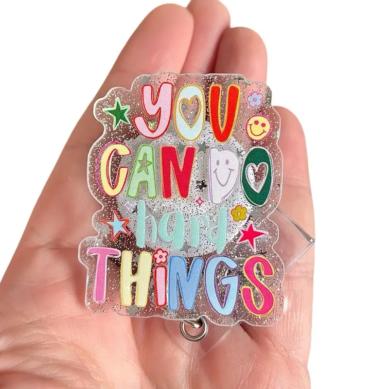 Glitter My Badge You can do hard things badge reel for nurse and hospital workers. Badge clip Badge pull - Retractable swivel clip with a 360 rotation. Great gift for coworkers. Funny badge reel