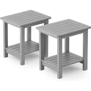 YEFU Outdoor Side Table for Patio: 16" HIPS Weather - Resistant Adirondack Tables Set of 2 - Small Square End Tables for Backyard Pool Porch Balcony - Indoor Outdoor Double Layer Table Grey