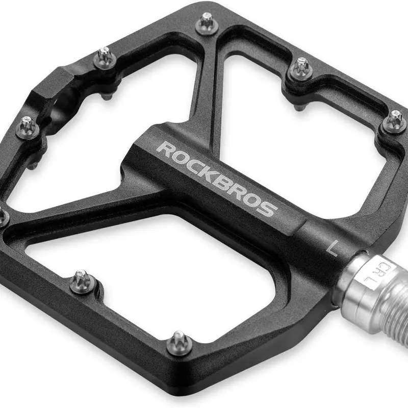 ROCKBROS Unisex Aluminum Flat Bicycle Pedals - 9/16" Thread Sealed Bearing, 101mm Lightweight Platform, Anti-Skid Studs, L/R Markings for Simple Setup, US Size Under 12, Stainless Steel Elements, Standard Fit, Bicycle Accessories for MTB, Touring Bikes