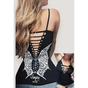 Vampire wings Slashed Graphic Back Cami Tank