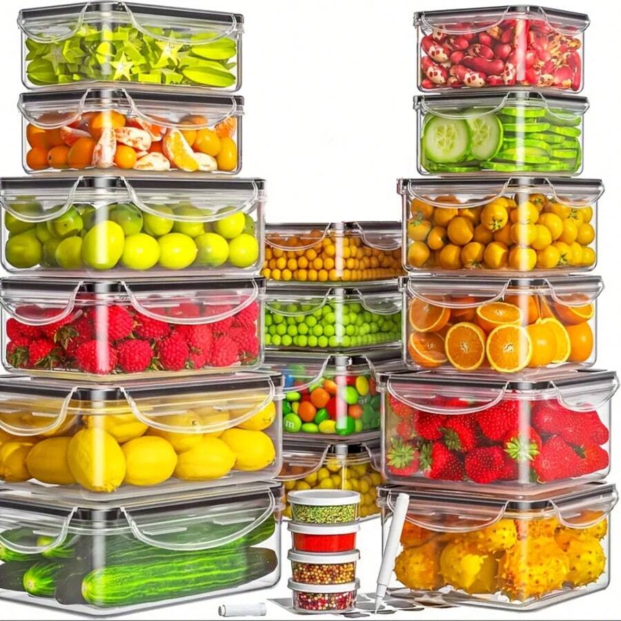 GHQ 40-Piece Set With Airtight Lids Lunchbox Combo, Food Storage Containers, Leak-Proof Leftovers Container, Stackable Freezer/Microwave/Dishwasher Lunchboxes (20 Rectangular + Round + 20 Lids)