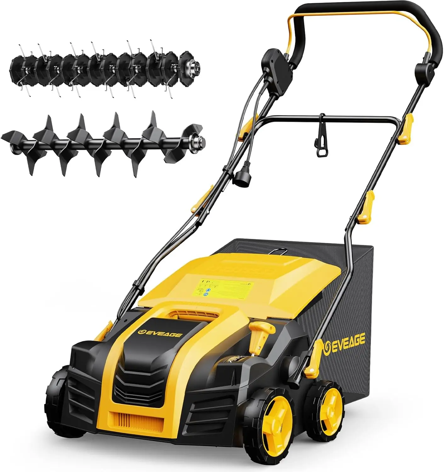 VIGRUE EVEAGE 16-Inch 15-Amp Electric Dethatcher & Scarifier with 5-Position Depth Adjustment Quick-Fold Airboost Technology 14.5-Gal Collection Bag