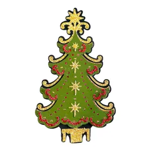 Christmas Tree Multi Layer Die Cut Embellishment with Glittering Gold Stars and Red Beads for Festive Decor Traditional Style