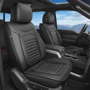 For Chevy  Silverado GMC Sierra  Seat Covers 2007-2025 2026 1500/2500/3500HD Trail Boss Z71 Pickup Truck Seat Covers ：Waterproof Faux Leather Car Seat Covers Protector(2 PCS Front,Black)