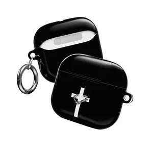 Minimalist Christian Cross AirPods Case – Aesthetic Black Cover with White Thorn Crown Cross for AirPods Pro 1 2 3, AirPods 1234
