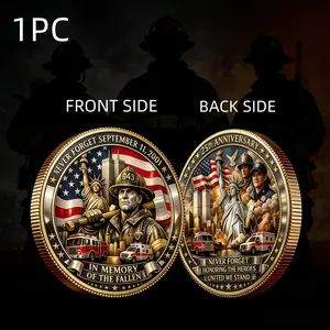 1PC Patriot Tribute Memorial Coin Never Forget Anniversary Theme Commemorative Medal Alloy 3D Relief Firefighter And Liberty Artwork Decorative Collection Gift for Family Reunion Memorial Day Holiday Festival Office Shelf Display Souvenir Keepsake Commemo
