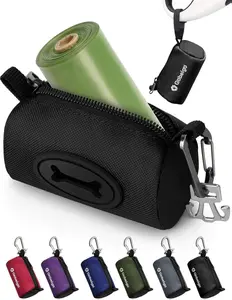 Dog Poop Bag Holder for Leash, Large Opening for Easy Pull Out, Doggy Poo Bag Dispenser with Used Waste Bag Carrier Suitable for Any Retractable Leash with 15 Unscented Bags (Black)