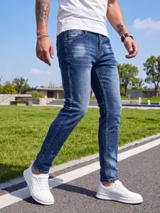 Men's Casual Classic Stretch Jeans, Slim Fit Washed Straight Leg Pants, Comfortable Elastic Denim, Versatile Soft Jeans for Work, Travel, Daily Wear