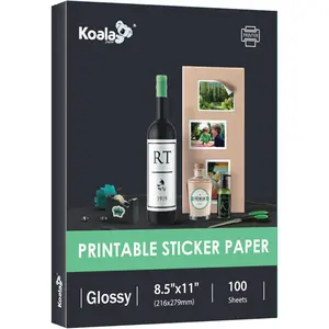 Glossy Sticker Paper for Inkjet & Laser Printer, Printable Photo Sticker Paper, 100 Sheets 8.5x11 In Self-Adhesive Photo Paper for Scrapbooking, Brand Logo, Party Decor Stickers