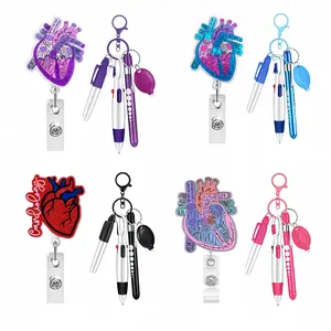 Expandable badge scroll featuring a human anatomy heart design, including a mini highlighter, permanent marker, ballpoint pen, and other stylish accessories; suitable for nursing schools and ideal for hospital staff. outdoorfun