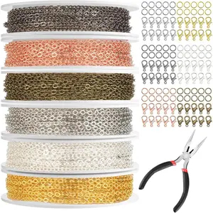 Chains for  Making, 60ft  Making Chains for Necklace with Pliers, Open Jump Rings and Lobster Clasps for Making  DIY Necklace Bracelet Anklet, 6Colors 2mm