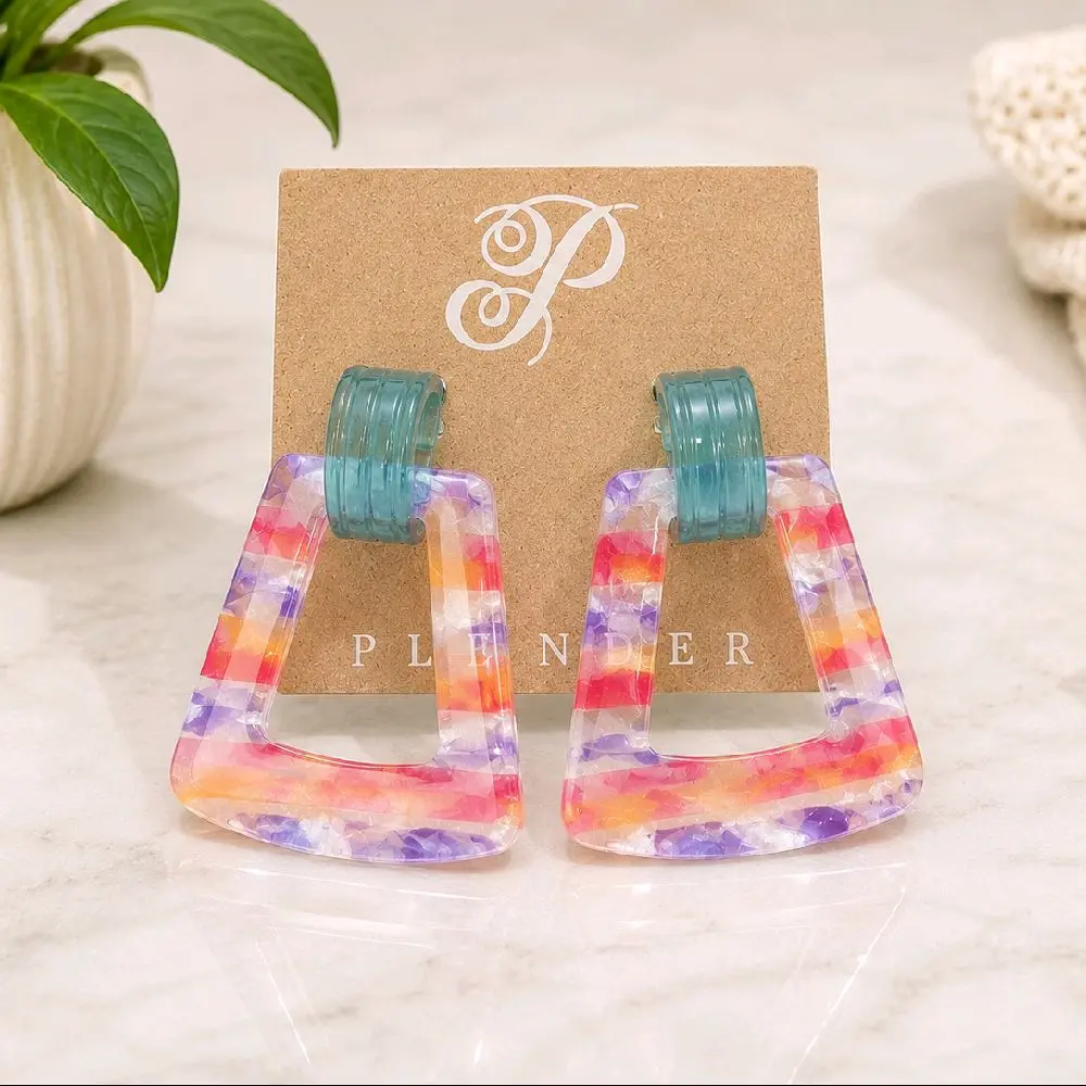 Colorful Translucent Resin Geometric Statement Earrings