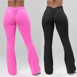 Women's Ribbed Seamless Butt Lifting Flare Leggings High Waisted Yoga Pants Solid Flare Athletic Bottoms for Gym Outfits