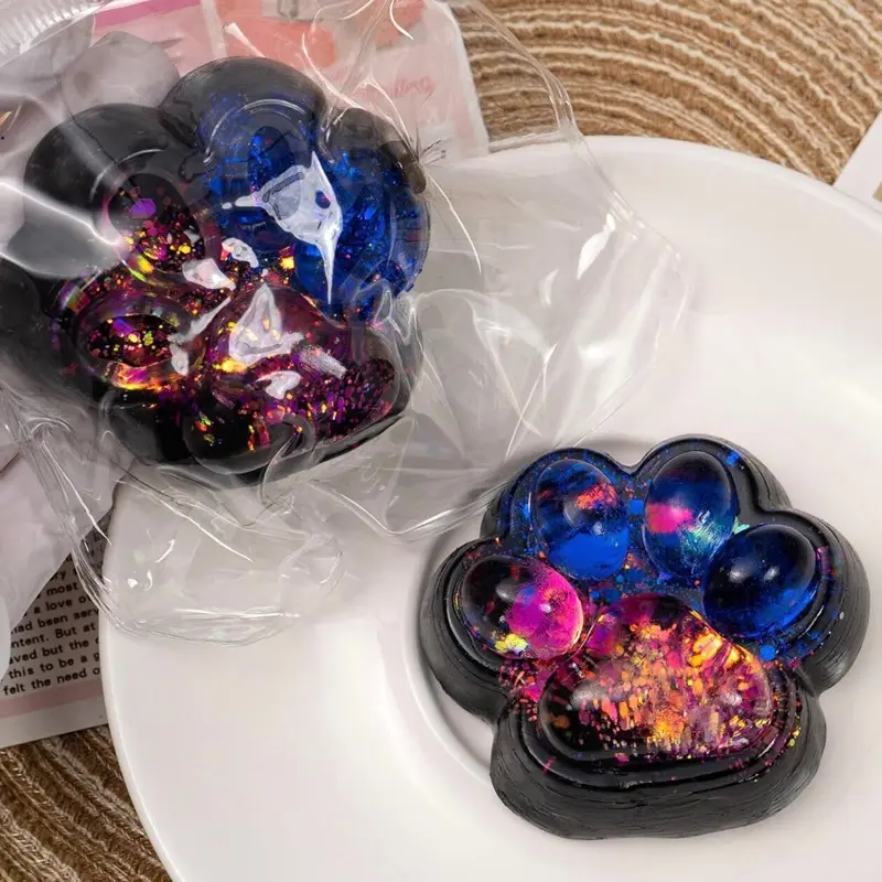 2Pcs Taba Squishy Cat Paw Squeeze Toys, Cute Cat Paw Squishy Toys for Stress Relief, Soft Jelly Kitty Squeeze Fidget Toys, Black Sensory Fidget Decompression Toy for Kids Adults(Starry)