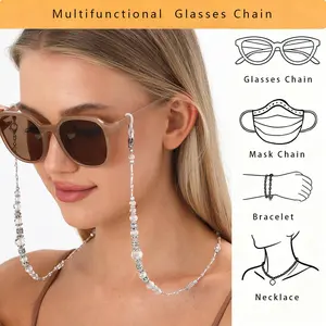 Beaded Eyeglass Chains for Women & Girls, Multifunction Mask Glasses Lanyard Sunglass Holder Strap Around Neck, Stylish Bead Holders Clamp Necklace Strap with Eyeglass Loop, Valentine's Day Gift for Girlfriend