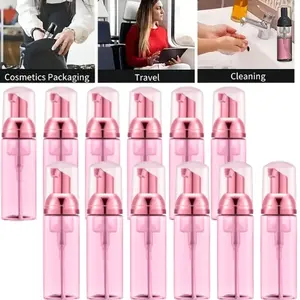 12 PCS Empty Clear Rose Red Foam Pump Bottle,2 Oz,Refillable Travel Press-On Packaging Bottles,for Lash Shampoo, Hand Soap, Soap,Facial Cleanser, Shampoo, Empty Foam Containers