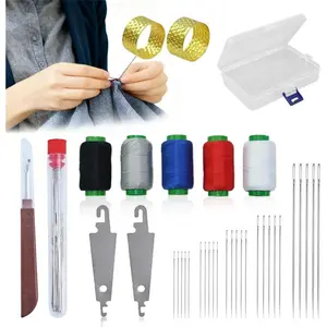 37PCS Big Eye Steel Sewing Needles Kit with Threader, Steel Needles for Hand Sewing, Long & Thin Quilting Needles, DIY Needle Repair Kit for Household Craft (37pcs)