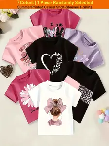 Randomly send 1pc from 7 Colors, 【Summer Casual T-shirts-Daily and Festive Party Knitted Tops-Comfortable Round Neck T-shirts-Birthday or School Uniforms-Professional Shirts, Fun Pattern T-shirts, Outdoor Styles】
