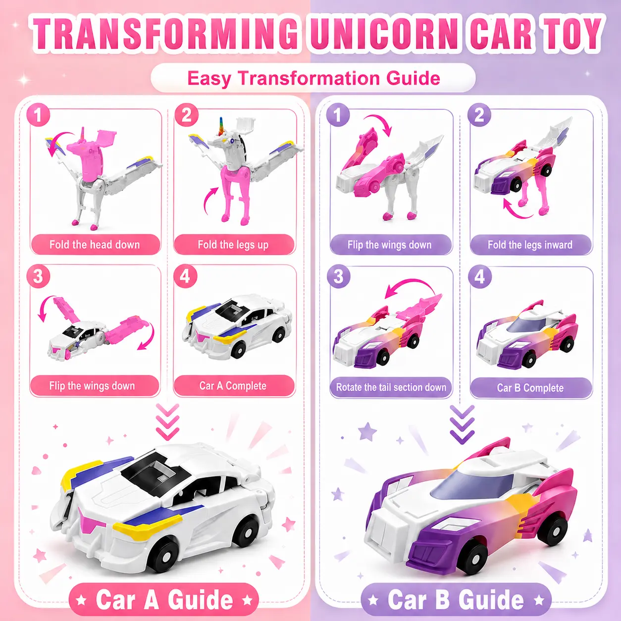 Hotfree Magnetic Unicorn Transformer Car Toy, 2-in-1 Magnetic Cars