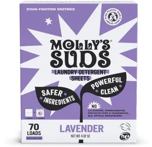 Molly’s Suds Laundry Detergent Sheets | Gentle on Sensitive Skin, Powerful Bio-Based Enzymes, Stain-Fighting | Liquidless & Plastic-Free Packaging | 70 Loads (Lavender)