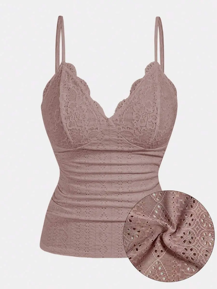 Women's Plus Size Lace Cami Top Spaghetti Strap Ruched Slim-Fit Tank for Concert Night Out