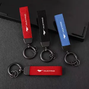 Leather Car Styling Emblem Waist Hanging Key Ring, Pendant Keychain Accessories for Ford Focus Mk2 Mk3 Fiesta Mk7 Ranger Mondeo Mk4 S-Max Kuga Mustang