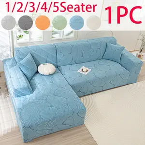 Decorative Leaf Embroidered L-Shaped Sofa Cover, High Stretch All-In-One Sofa Protector, Wrinkle Resistant Washable Furniture Cover