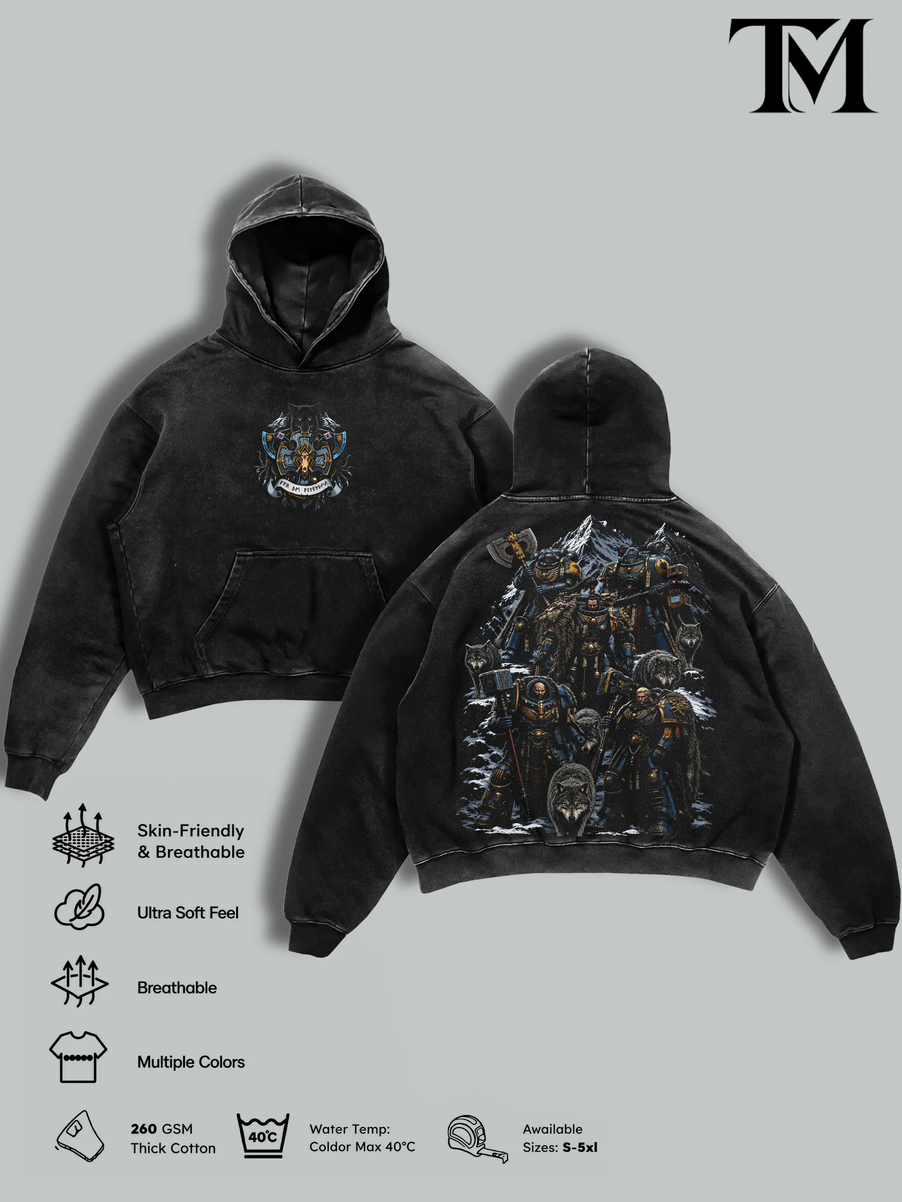 Warhammer 40K Space Wolves Vintage Washed T-Shirt & Hoodie, Adeptus Astartes Space Marine Graphic Tee, Heavyweight Cotton Grimdark Sci Fi Streetwear, Oversized Unisex WH40K Fan Merch, Gift For Warhammer Fans