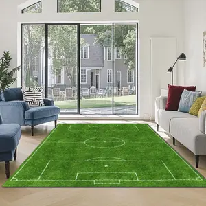 Velvet Soccer Field Pattern Rug, Home Decor Carpet for Living Room Sofa Bedside, Soft Non-Shedding Multi-Size Available