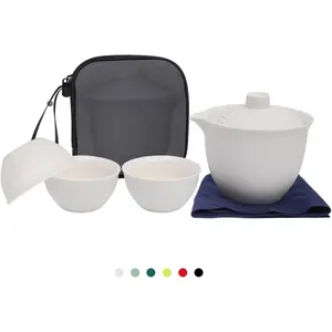 Porcelain Chinese Gongfu Tea Sets for Adults Portable Kungfu Teapot and Cup Set Small Ceramic Tea Party Set Travel Teaset with Lid for Home Gifting Outdoor and Office (White)