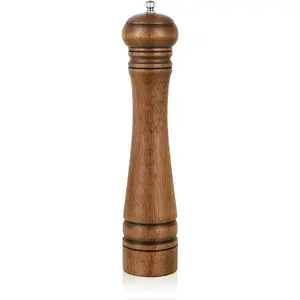 1Pack Wood Pepper Grinder, 10 Inch Salt Mill Pepper Shaker with Adjustable Ceramic Rotor, Oak Wood Pepper Mill for Your Kitchen