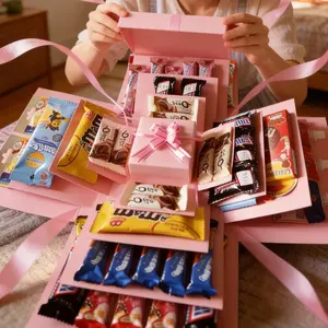 1pc Blue Explosion Gift Box Set, Ribbon Box Cover, Surprise Gift, Photo Album, Creative DIY Scrapbook Accessories, Snacks, Couple Gifts