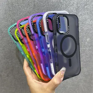 Neon Color MagSafe Phone Case for iPhone 16 pro max 15 Pro 14 13 12 11 Frosted Wireless Charge Laser Gradient Fluorescent Cover