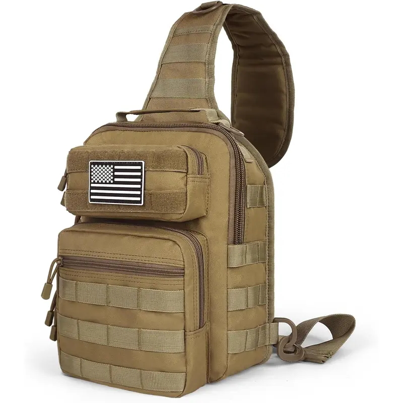 Men's Military-Grade Tactical Crossbody & Shoulder Bag - Adjustable Strap, Chain, Lightweight Shell, Geometric Design, Rain-Resistant, Durable, Molle, Zippered, EDC, Portable, Messenger for Hiking, Daily Carry