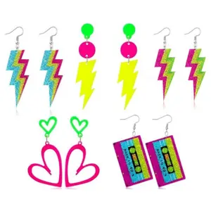 5 Pairs 80s 90s Neon Earrings for Women Glow Party Accessories Neon Jewelry for Halloween Costume Outfits