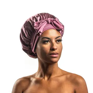 100% Mulberry Silk Sleep Cap Silk Bonnet for Curly Hair Extra Large Luxurious Bonnet Adjusts for Stay-Put Fit (Royal Brown)