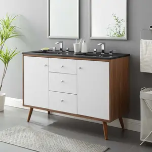 Modway Transmit 48" Double Sink Bathroom Vanity in Walnut Black