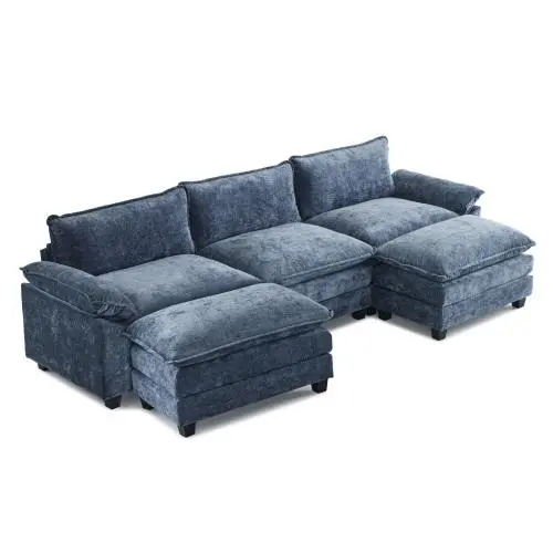【Not a set】Karlhome Chenille Deep Seat Loveseat Sofa - 141in & 111in Creamy Cloud Design, 1000lb Capacity, Vacuum-Clear Legs, Cotton, Sturdy, Deep U-Shape Smart Floor Space Use, Living Room Decor, Apartment Furniture