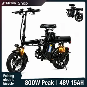 Compact Folding Electric Bike, 800W Peak Motor E-Bike, 48V 15Ah Removable Battery, Up to 31 Miles, 20MPH Top Speed, 14 Inch Fat-Style Tires, Full Suspension, Dual Disc Brakes, Easy Storage Electric Bicycle for Adults long-lasting