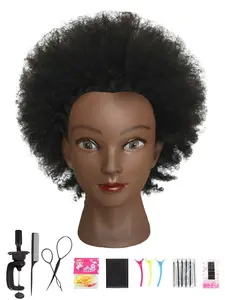 Afro Curly Mannequin Head with 100% Human Hair 4-6'' Curly Hair Hairdresser Hair Styling Cosmetology Manikin Doll Head for Hairdresser Braiding Practice Hairstyling with Free Clamp Holder