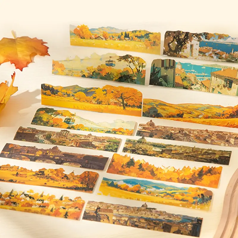 10pcs City Nature Theme Dual Material Stickers, Creative DIY Planner Scrapbook Diary Accessories, Decorative Long Strip Stickers Pack, Scene Stickers