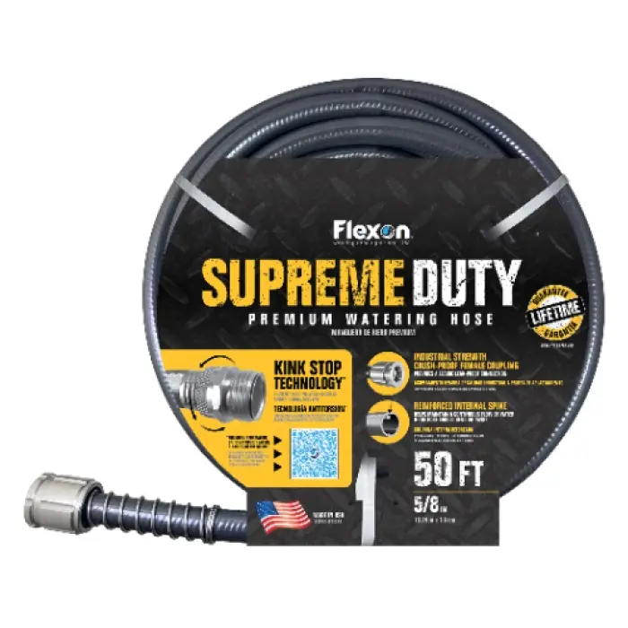 212 MAIN Flexon Water Hose - 0.62 in. x 50 ft. Industrial Strength Heavy-Duty Hose with Kink Stop, Swivel Male Couplings, Crush Proof Female Coupling for Boating, Home Watering, Industrial Strength Crush Proof Female Coupling