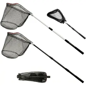 2 Pack Fishing Net with Telescopic Pole Handle, Fish Landing Net with Sturdy Collapsible Handle, Folding Nylon Mesh Landing Net for Saltwater and Freshwater, Extend to 51 in(Black, White)