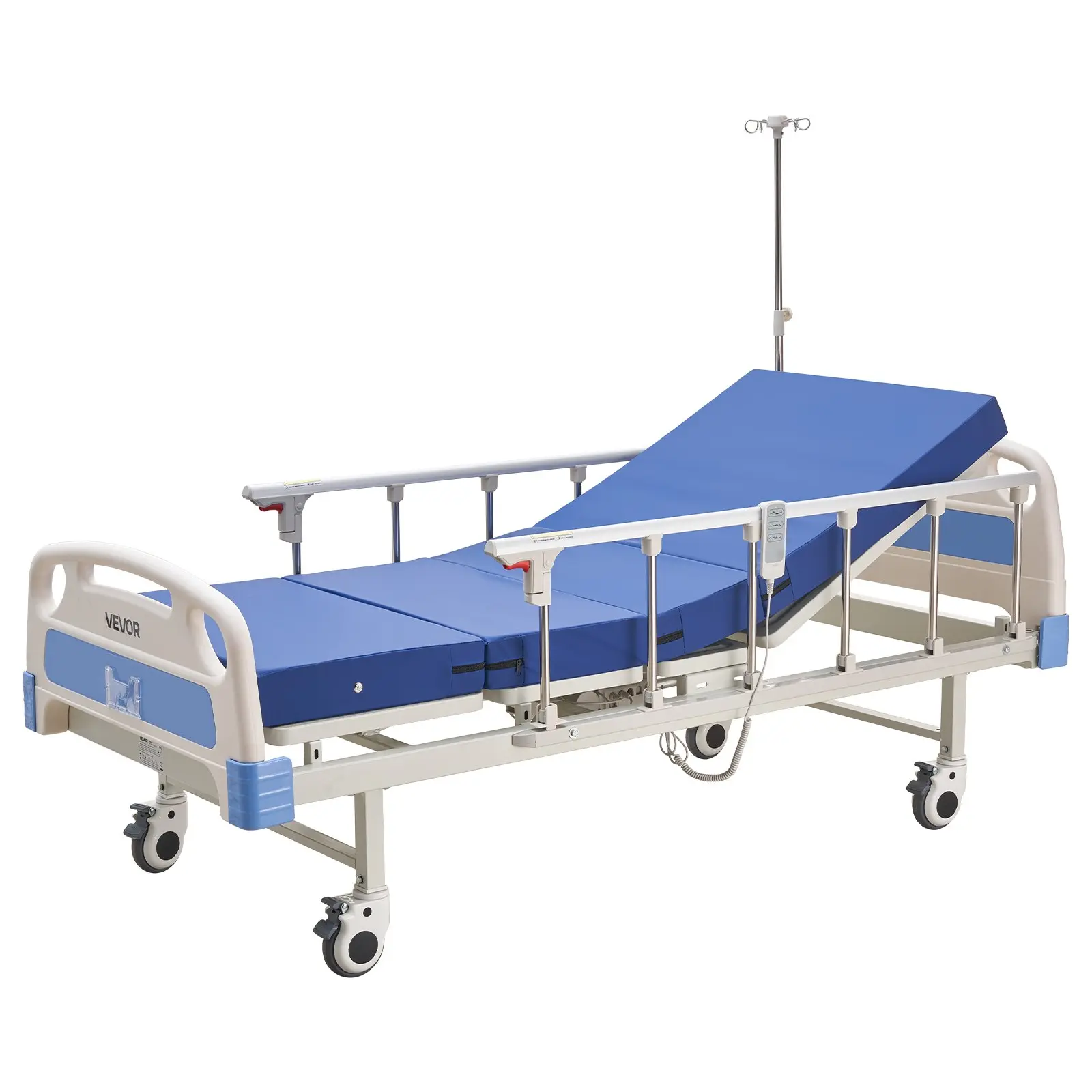 VEVOR Premium 2 Function Full Electric Hospital Bed, ICU Electric Medical Bed with Backrest Legrest Adjustment, 5 Locking Casters, High-Density Foam Mattress for Home Hospital, 550LBS Loading