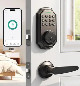 Arpha D180+H300 Keyless Entry Door Lock with 2-Handle Set - App & Electronic Keypad Control - 100 Code Capacity - Front Door Kit - One-Time Access Code - Auto-Lock Function - Easy to Install